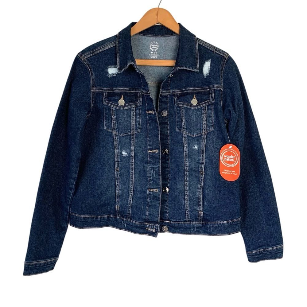 Wonder Nation NWT Girls Distressed Denim Jacket XXL 18